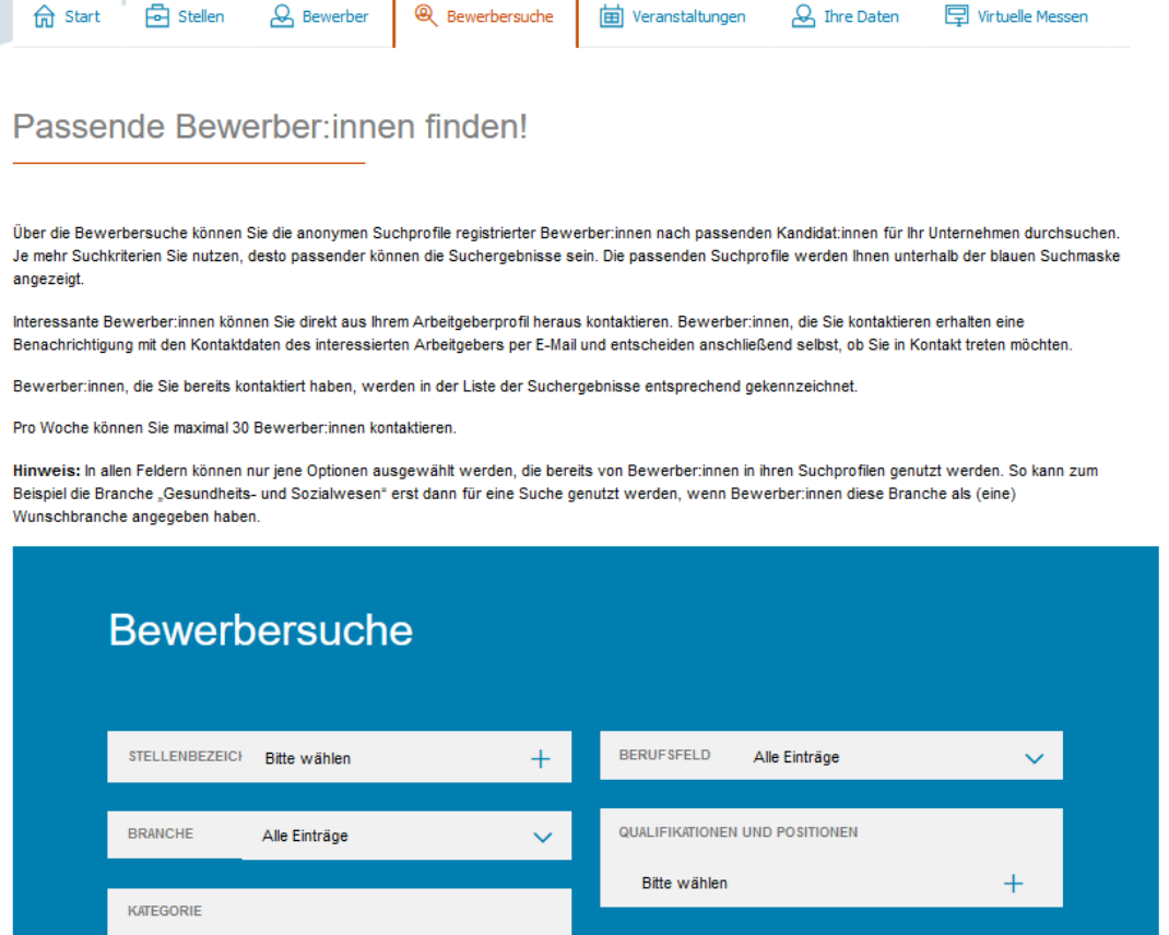 Screenshot Anonyme Bewerbersuche